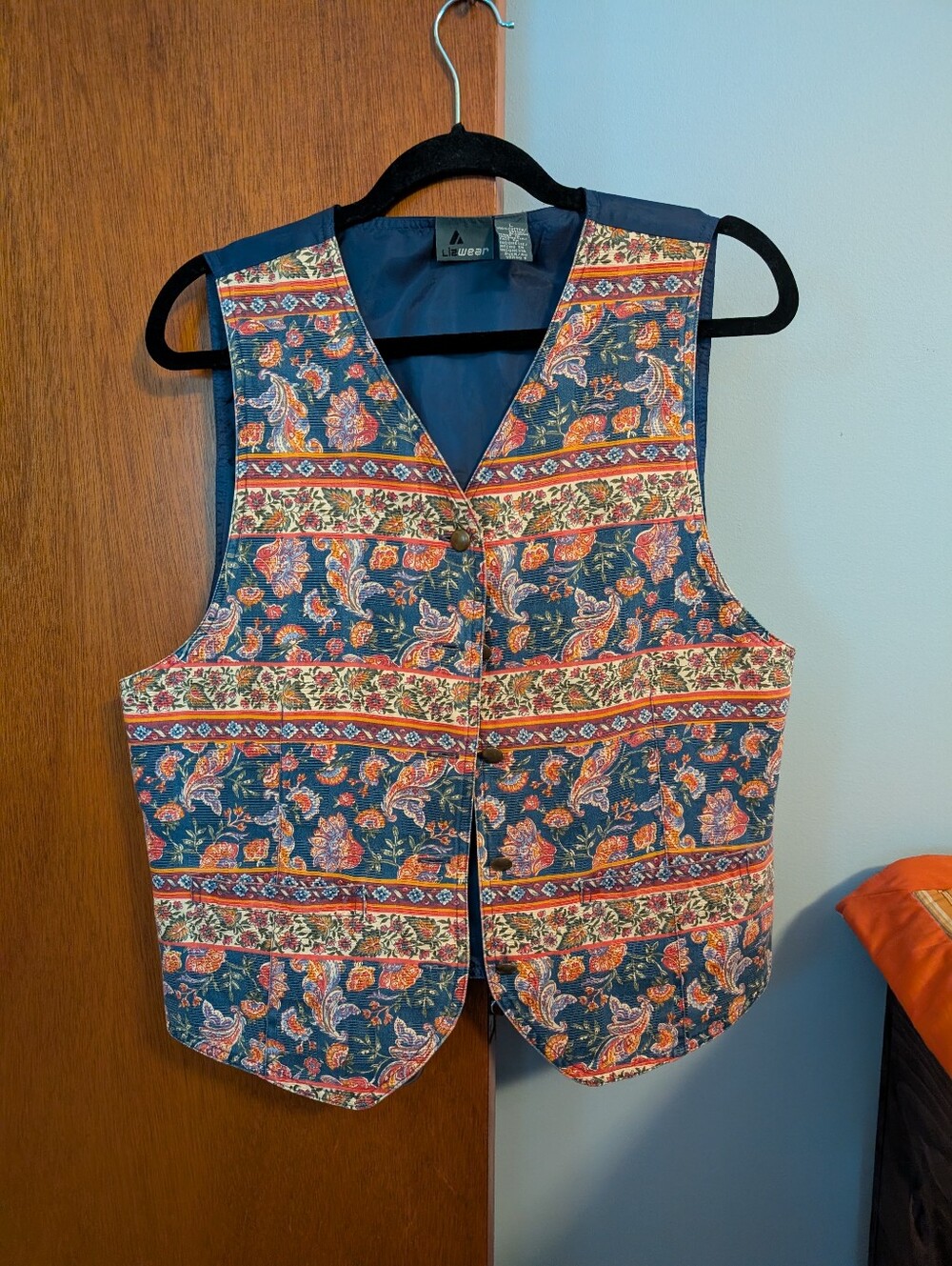 Liz Wear Vintage Paisley/Foral 3 Button Vest Women's Size L 100% Cotton